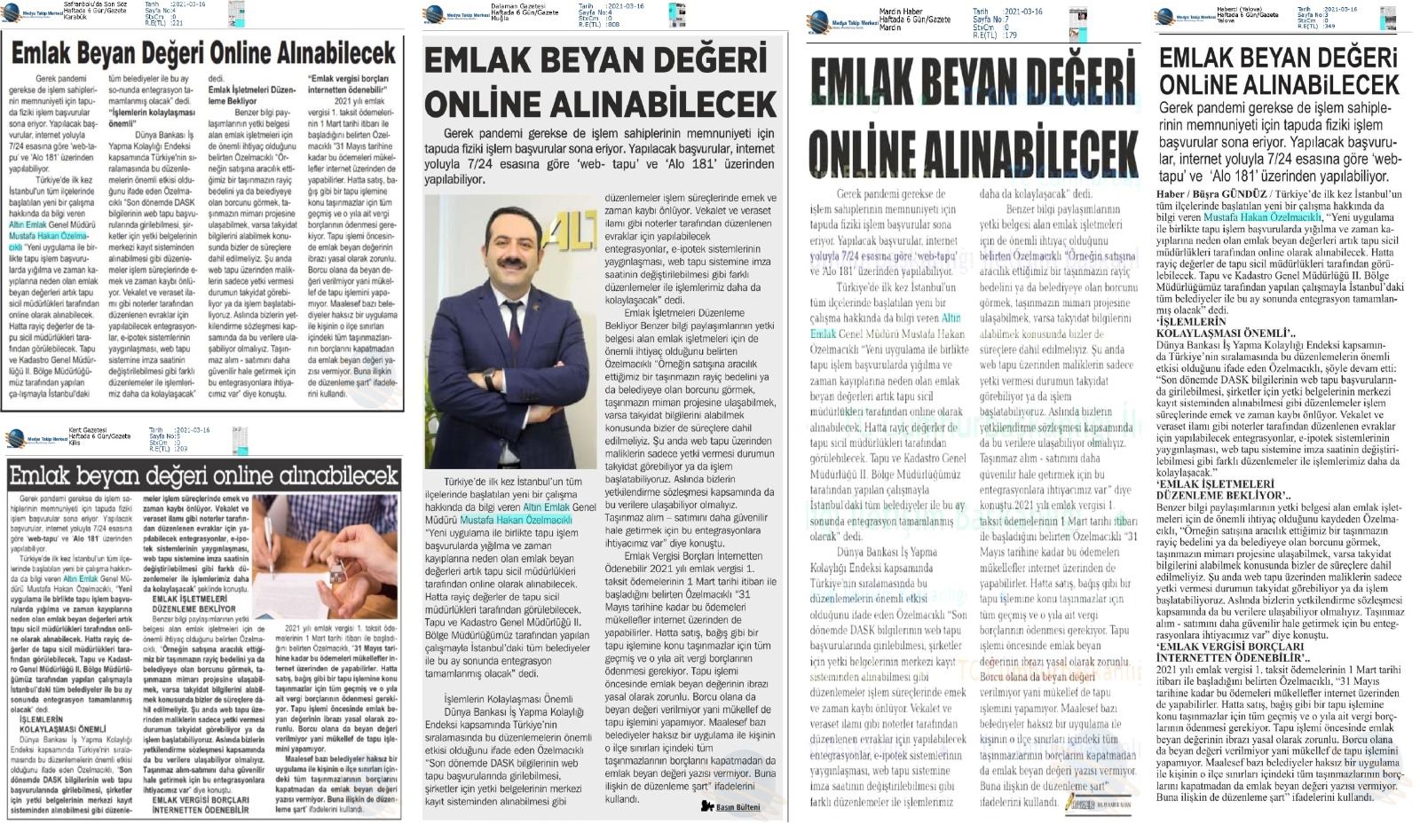 Emlak Beyan Değeri Online Alınabilecek