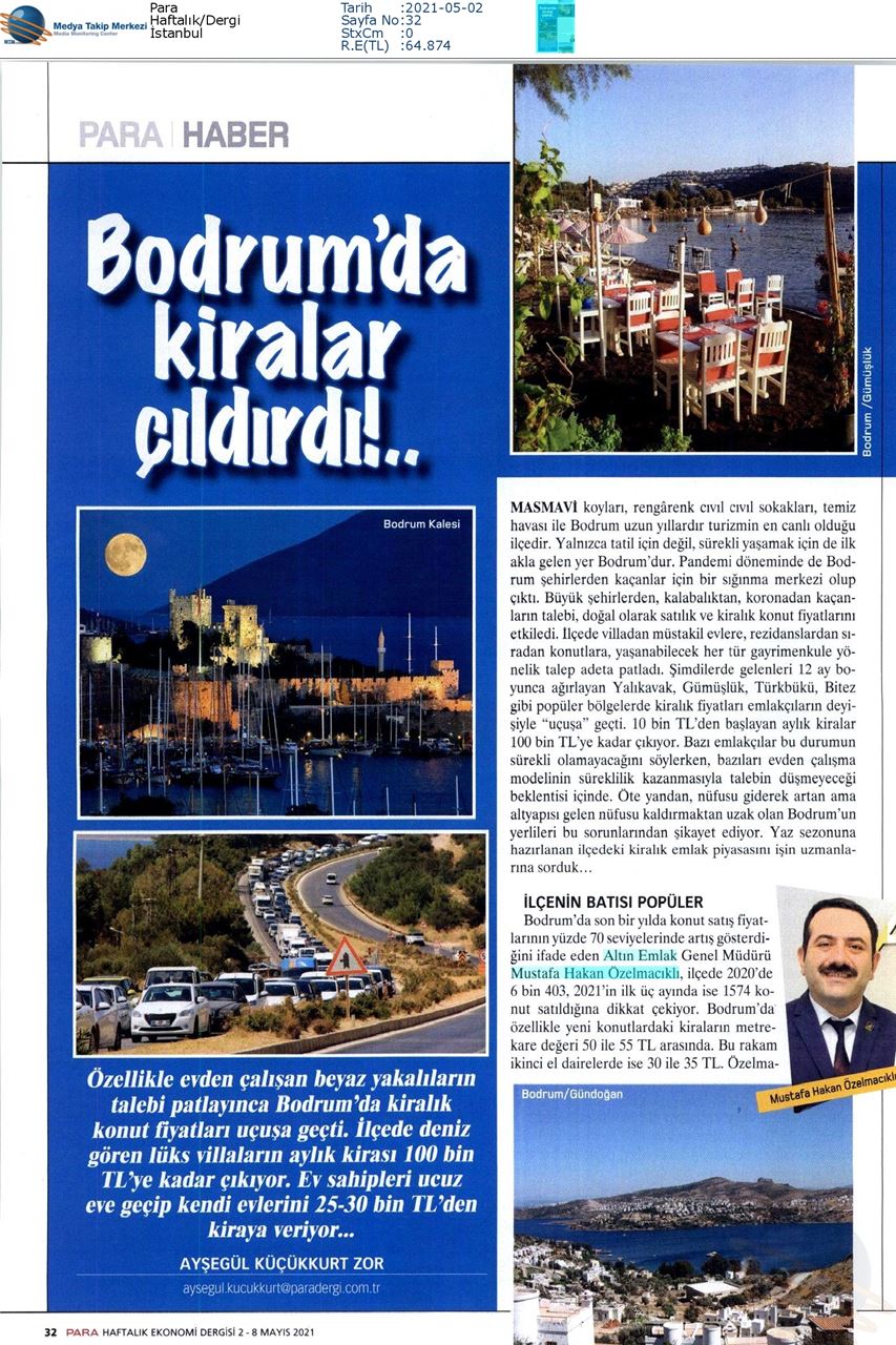 ALTIN EMLAK Bodrum Haberi ile Para Dergisi'nde!