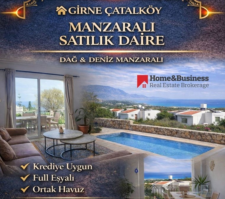 Satılık Daire – Çatalköy / Girne Deniz & Dağ Manzaralı – Eşyalı 2+1 Daire