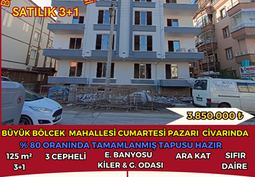 BÜYÜK BÖLCEK MAHALLESİ CUMARTESİ PAZARI YAKIN 3+1 YAZA TESLİM