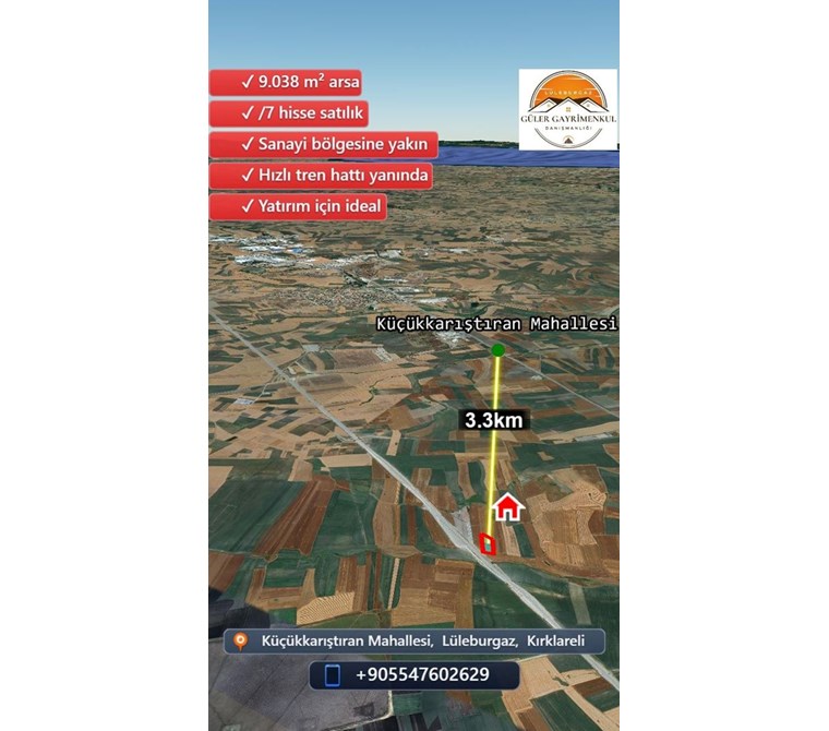 Lüleburgaz Küçükkarıştıran Satılık Tarla Hisse