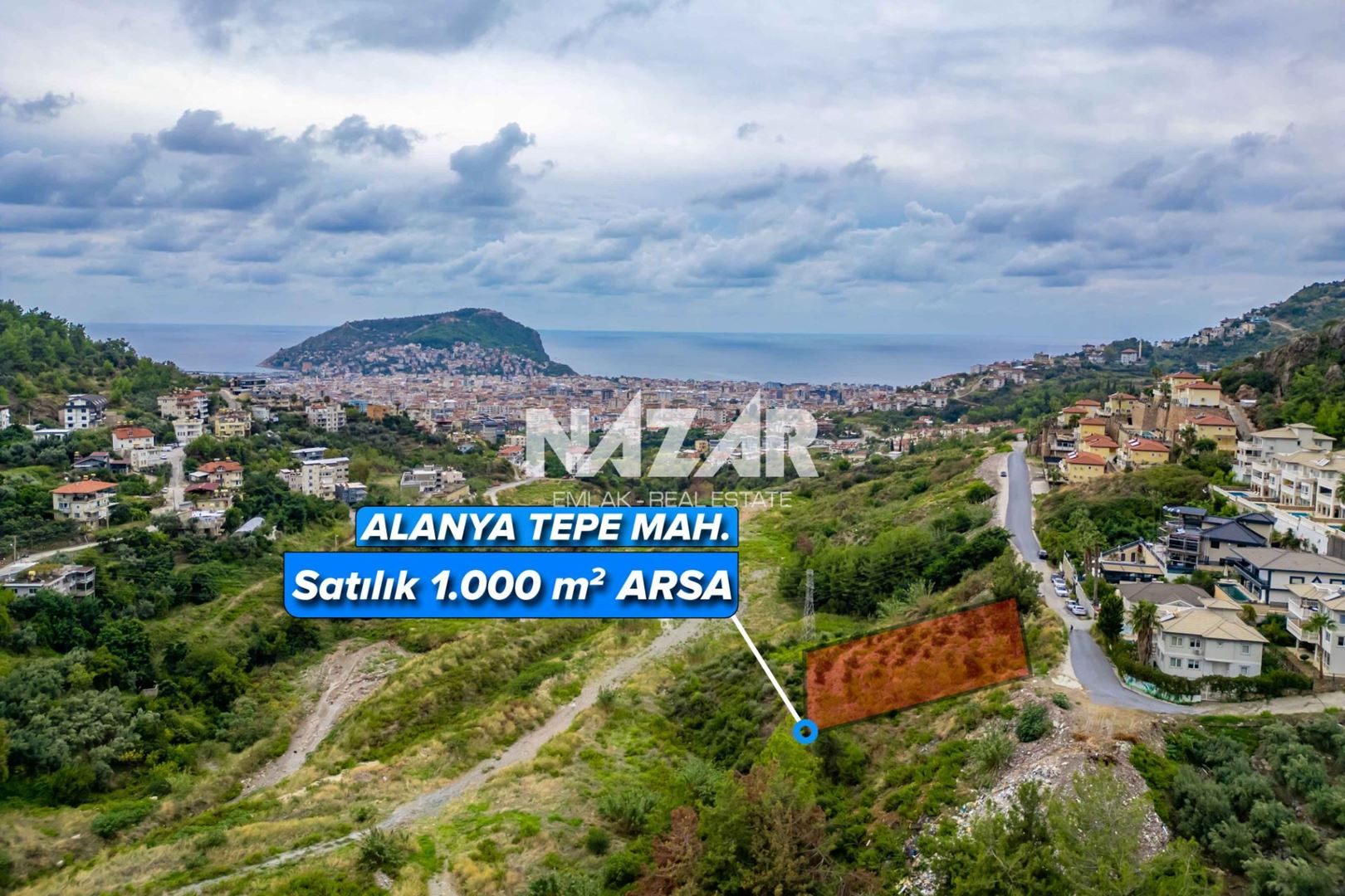 1,000 m² Plot with Sea Views in Alanya Tepe, Zoned for Residential Development · 2