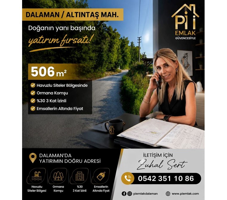 Dalaman Altıntas mah satılık 506 m2 3 kat izinli satılık arsa