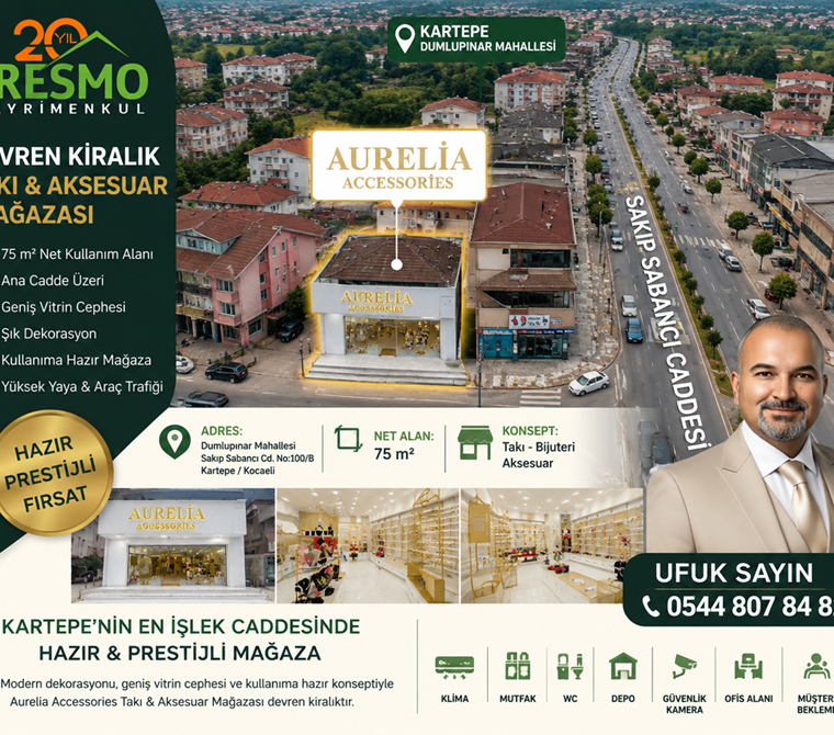 KARTEPE DUMlUPINAR’DA ANA CADDE ÜZERİ • 75 m² • ŞIK DEKORASYONLU AKSESUAR & TAKI MAĞAZASI
