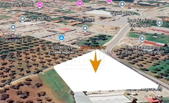 ÇANAKKALE EZİNE GEYİKLİ'DE ANAYOLA CEPHELİ TİCARİ İMARLI ARSA