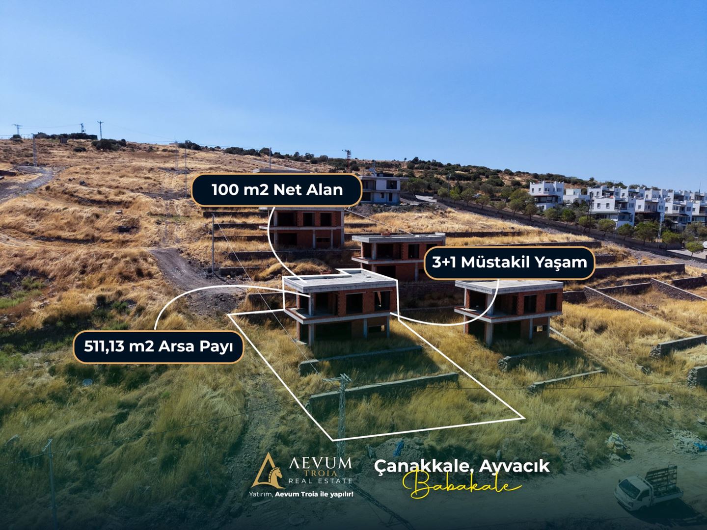 BABAKALE AKLİMANDA DENİZ MANZARALI MÜSTAKİL 3+1 VİLLA — Çanakkale gayrimenkul ilan görseli 2 / 24, Aevum Troia
