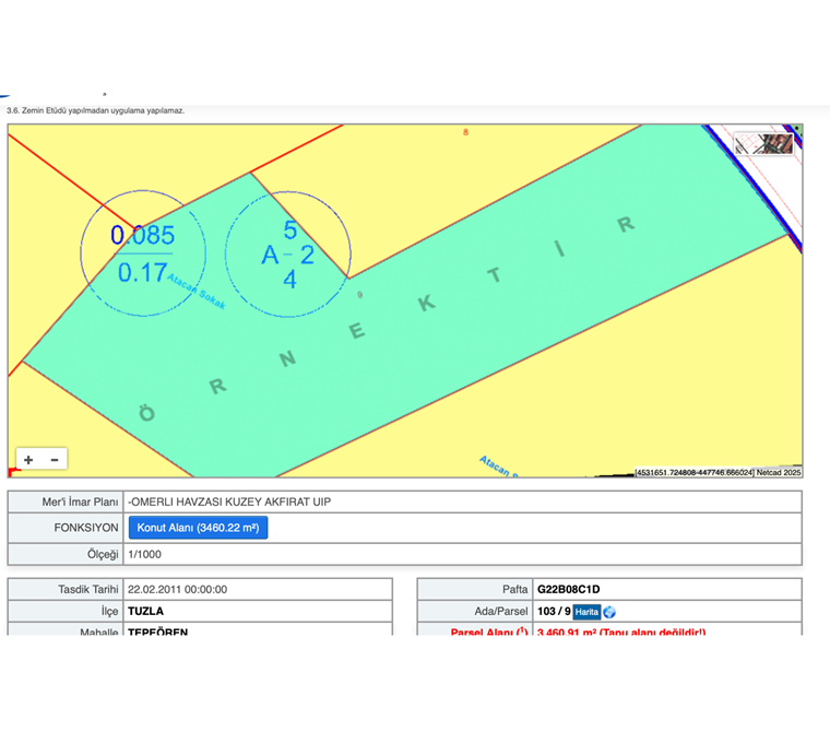 Villa imarlı arsa 3461 m2 Tepeören mah