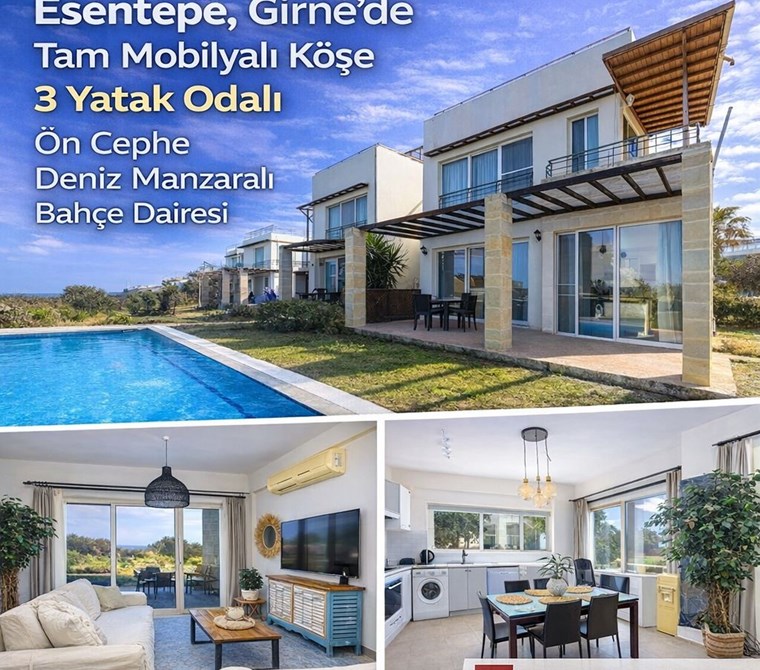 Turtle Bay Village – Esentepe / Girne Mobilyalı | Köşe | Ön Cephe | Deniz Manzaralı Bahçe Daire!