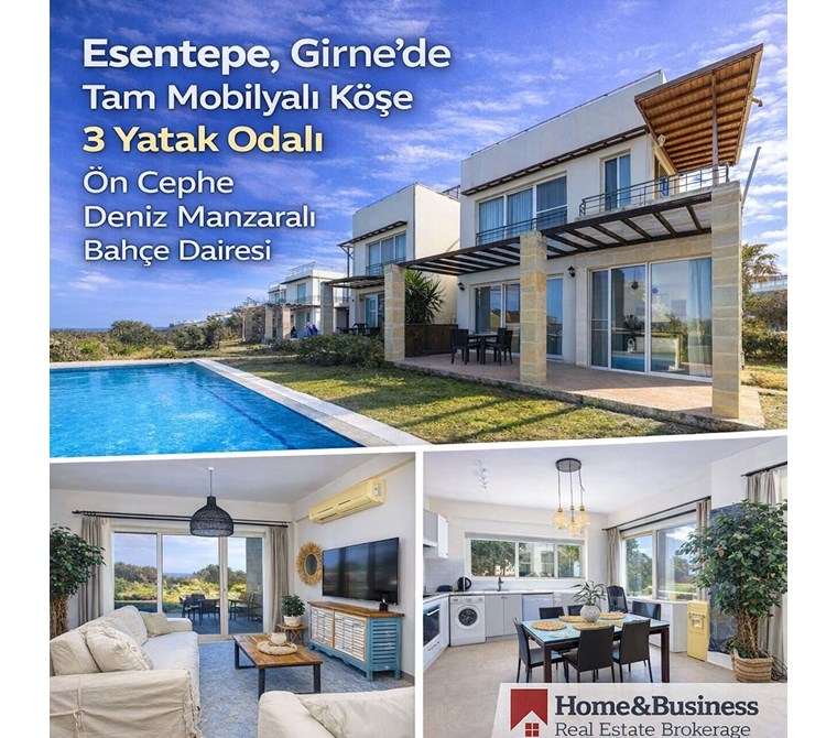 Turtle Bay Village – Esentepe / Girne Mobilyalı | Köşe | Ön Cephe | Deniz Manzaralı Bahçe Daire!