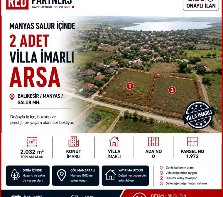 Manyas Salur içinde 2 adet Villa imarlı Tek parselde 1.100m2