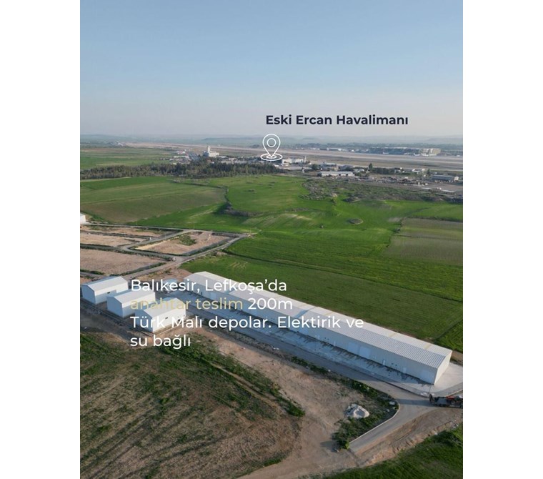 Balıkesir,Lefkoşa'da Eski Ercan Havalimanı Yanında Tek arsa içinde satılık 250 m2 Türk malı Depolar