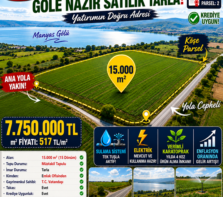 Balıkesir Manyas Salur'da 15 Dönüm, Göle Nazır Satılık Tarla