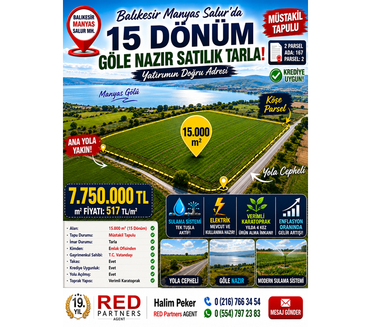 Balıkesir Manyas Salur'da 15 Dönüm, Göle Nazır Satılık Tarla
