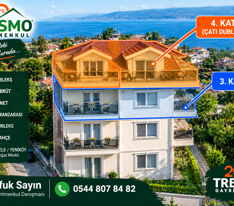BAŞİSKELE YENİKÖY’DE DENİZ MANZARALI 4+1 DUBLEKS DAİRE