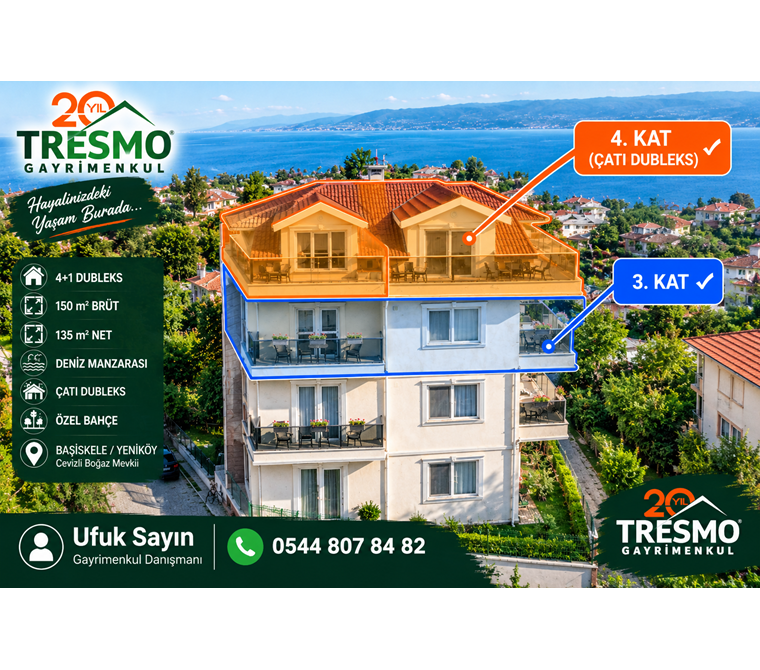 BAŞİSKELE YENİKÖY’DE DENİZ MANZARALI 4+1 DUBLEKS DAİRE
