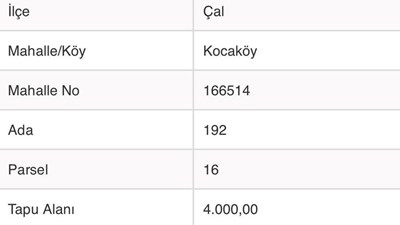ÇAL KOCAKÖYDE TOPRAK YOLU VE SUYU OLAN 4.000m2 ARAZİ