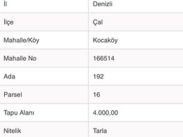 ÇAL KOCAKÖYDE TOPRAK YOLU VE SUYU OLAN 4.000m2 ARAZİ