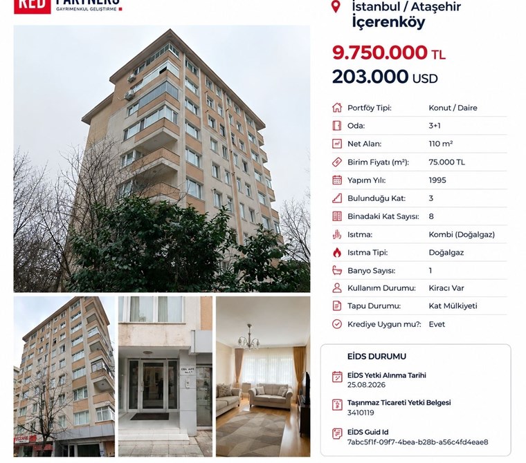 İçerenköy’ün En Değerli̇ Konumunda 3+1 Firsat Dai̇re