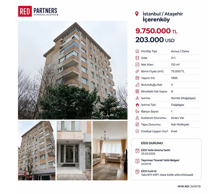 İçerenköy’ün En Değerli̇ Konumunda 3+1 Firsat Dai̇re