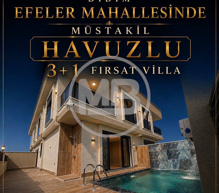 DİDİM EFELER MAHALLESİ'NDE SIFIR MÜSTAKİL HAVUZLU & EŞYALI 3+1 VİLLA