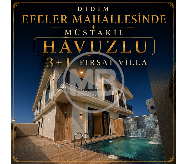 DİDİM EFELER MAHALLESİ'NDE SIFIR MÜSTAKİL HAVUZLU & EŞYALI 3+1 VİLLA