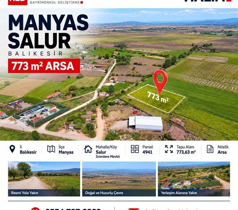 MANYAS SALURDA %30 İMARLI KONUT & TİCARETE UYGUN 773 m² ARSA