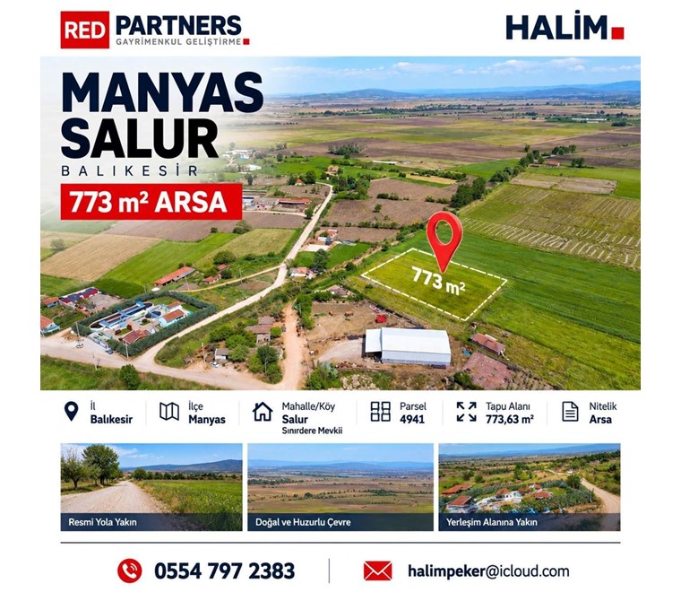 MANYAS SALURDA %30 İMARLI KONUT & TİCARETE UYGUN 773 m² ARSA