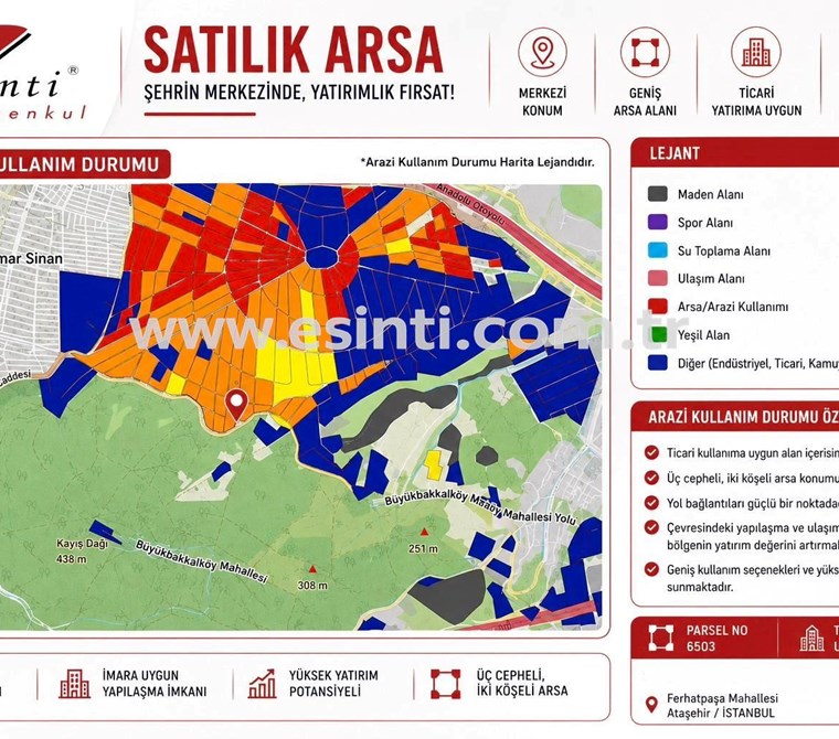 ATAŞEHİR FERHATPAŞA‘DA 4.158 M2 ÜÇ CEPHELI KÖŞE PARSEL ARSA