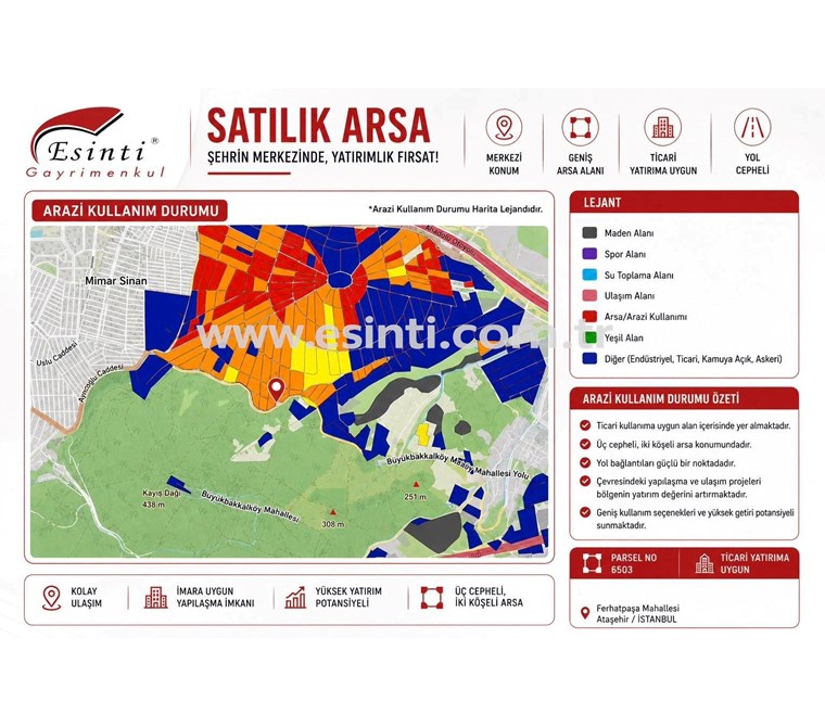ATAŞEHİR FERHATPAŞA‘DA 4.158 M2 ÜÇ CEPHELI KÖŞE PARSEL ARSA