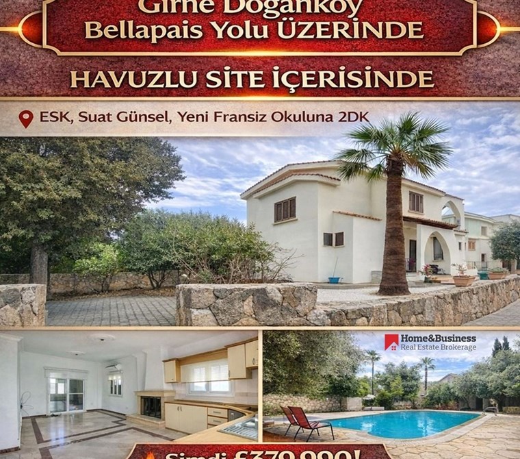 3+1 Triplex Villa for Sale in a complex with a pool on Kyrenia Doğanköy Bellapais road!