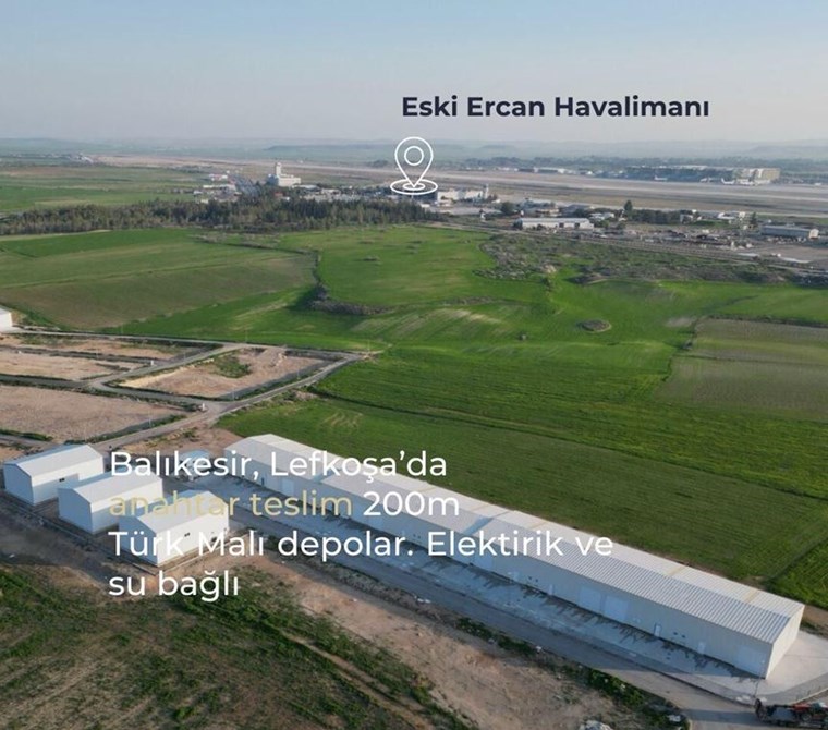 Balıkesir,Lefkoşa'da Eski Ercan Havalimanı Yanında Tek arsa içinde 250 m2 Kiralık Depolar 1.600 stg