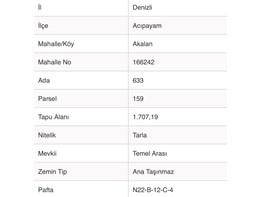 İNCİRYADAN ACIPAYAM AKALAN'DA 1700m2 EĞİMSİZ TARIM ARAZİSİ