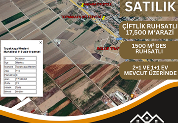 Topakkaya Kasabası' nın son Çiftlik Ruhsatlı 17,500m² Arsa ve Evleri satılık