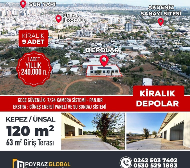 POYRAZ'DAN ÜNSAL MAHALLESİNDE 120m² KİRALIK DEPO