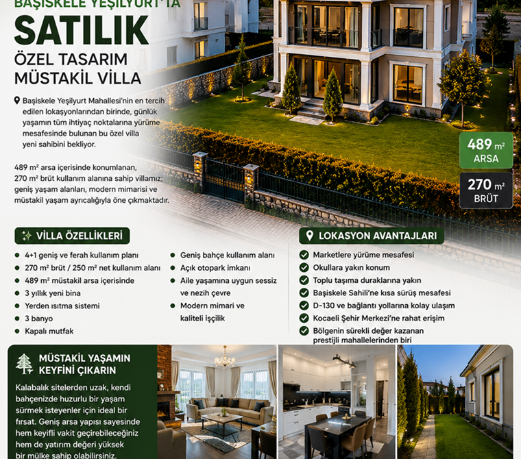 CUSTOM-DESIGNED DETACHED VILLA FOR SALE IN BAŞİSKELE YEŞİLYURT
