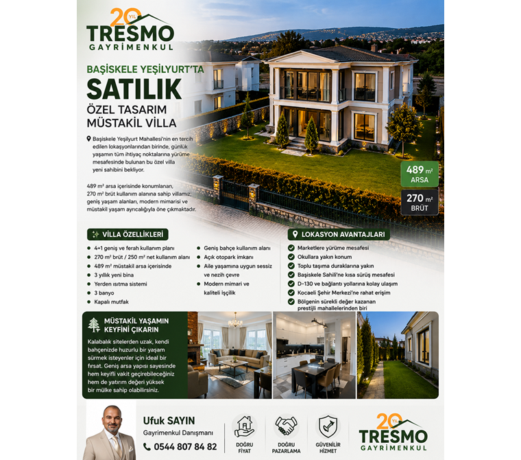 CUSTOM-DESIGNED DETACHED VILLA FOR SALE IN BAŞİSKELE YEŞİLYURT