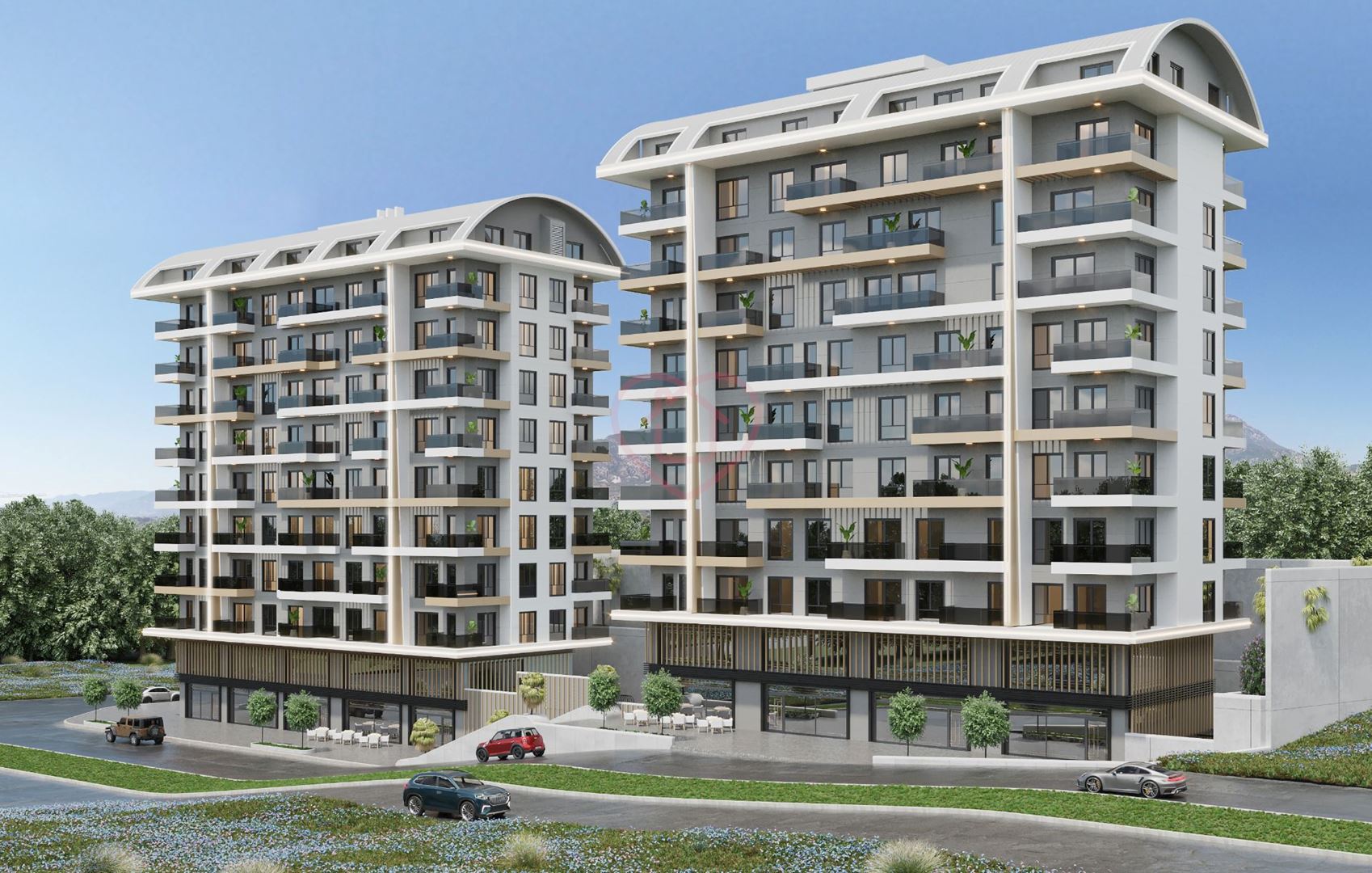 Mahmutlar'daki RK Tower'da, denize 650 m mesafede, tam donanımlı altyapıya sahip yeni bir 1+1 daire