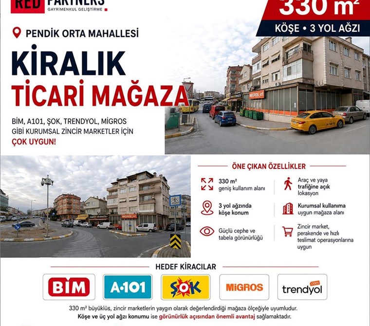 Ticari Fırsat Mağaza Pendik 3 Yol Ağzı Köşe