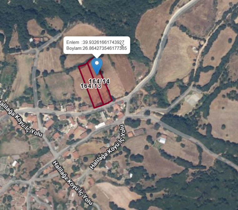 ÇANAKKALE ÇAN HALİLAĞA KÖYÜ'NDE KÖY İÇİ İMARLI, YOLA CEPHELİ SATILIK ARSALAR