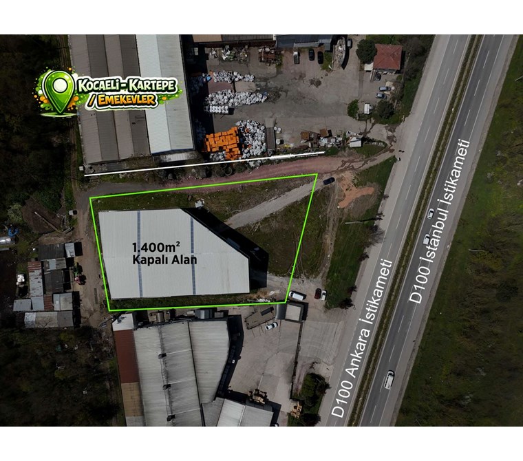 Kartepe D-100'e Cephe 3670 m² Arsa İçinde 1400m² Kapalı 2270m² Açık Alanlı Üretim ve Depolama Tesisi