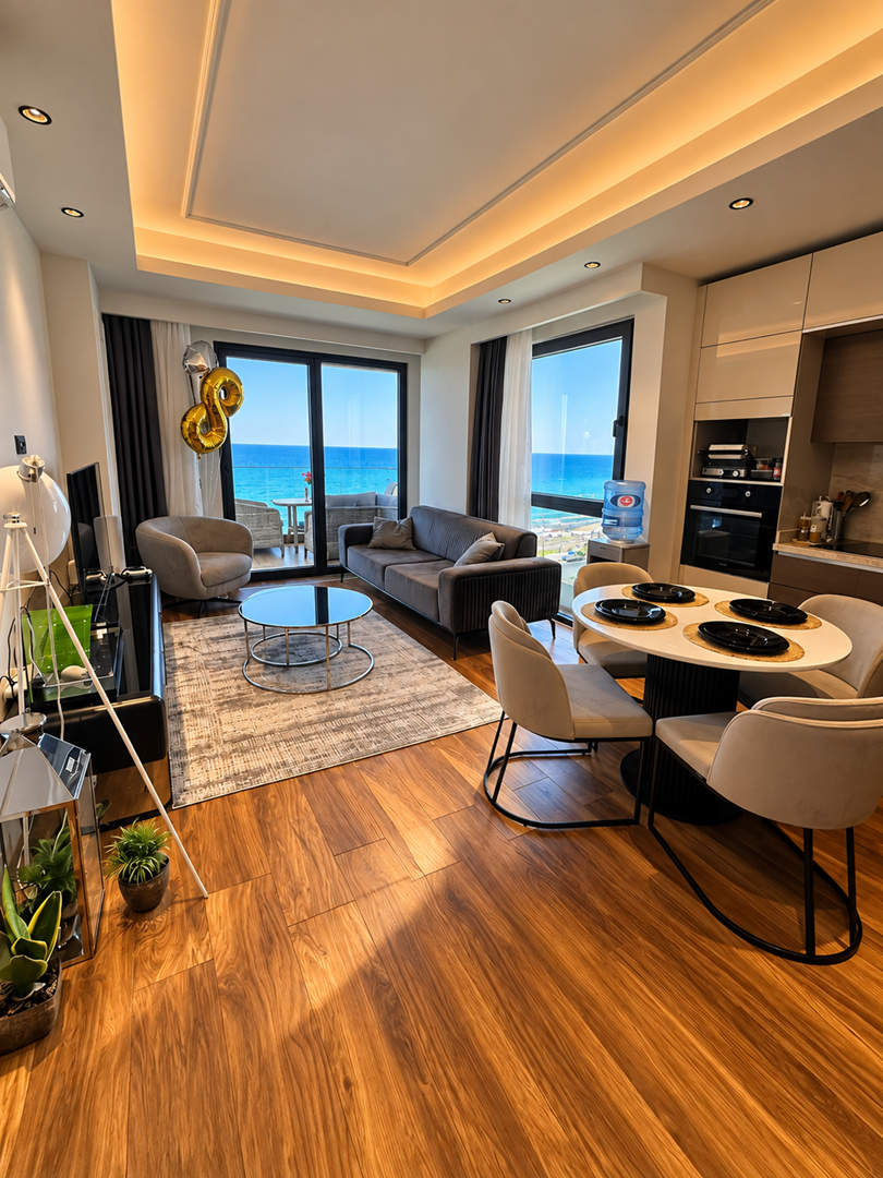 ALANYA MAHMUTLARDA MUHTEŞEM DENİZ MANZARALI FULL EŞYALI 2+1 SATILIK DAİRE