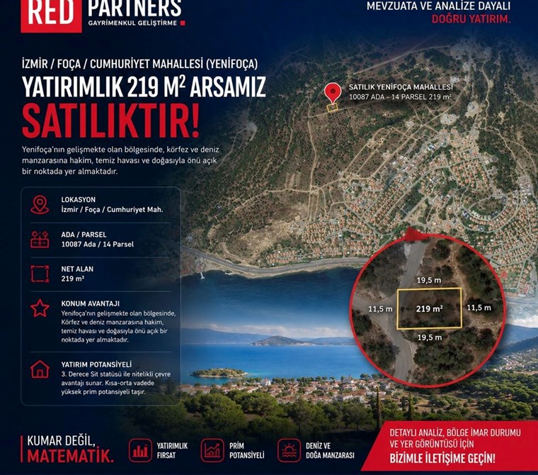 Yenifoça Cumhuriyet Mah Yatırımlık, Deniz Manzaralı 219 m² Arsa